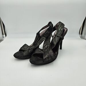 Moda Spana black leather Shimmer design open toe sling pumps‎ Womens Size 9.5